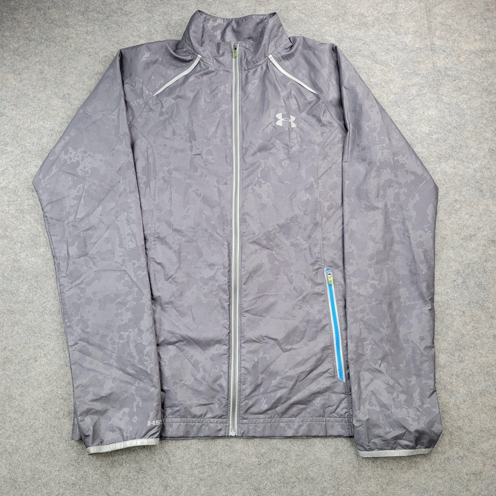 Under Armour Jacket Mens Small Gray Run Full Zip Camo Windbreaker Fitted Running